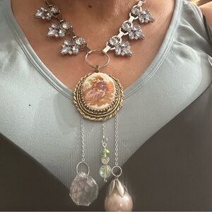 OOAK Assemblage Art Cameo Pendant Victorian Lovers Necklace Repurposed Vintage